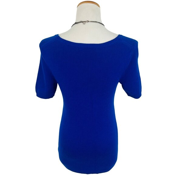 GAP Cobalt Blue Knit Short Sleeve Sweater Top • Preppy Classic Minimalist Mod S - Picture 9 of 15